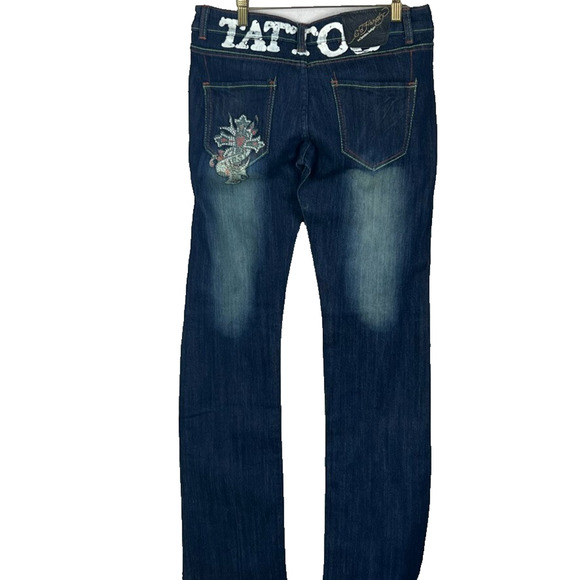 Ed Hardy X Christian Audigier Jeans Womens Size 30 Tattoo You Rhinestone Vintage - Picture 2 of 14